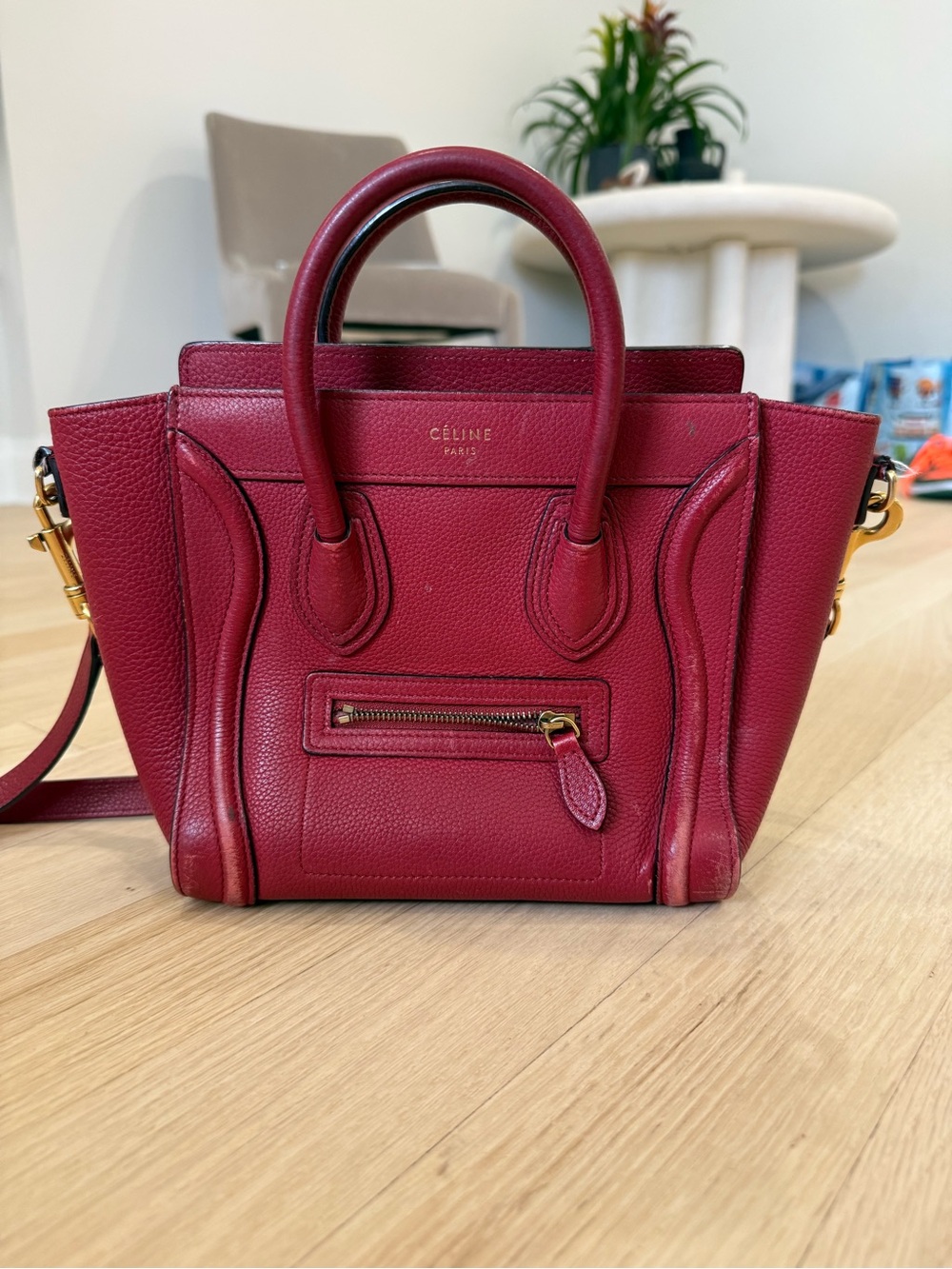 Celine Red Leather Nano  Tote